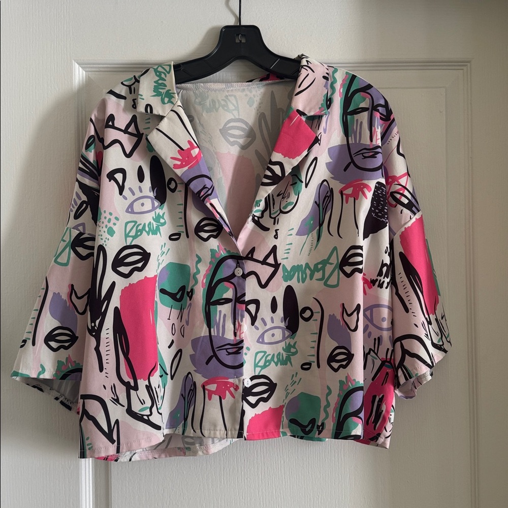 Abstract Print Blazer Crop